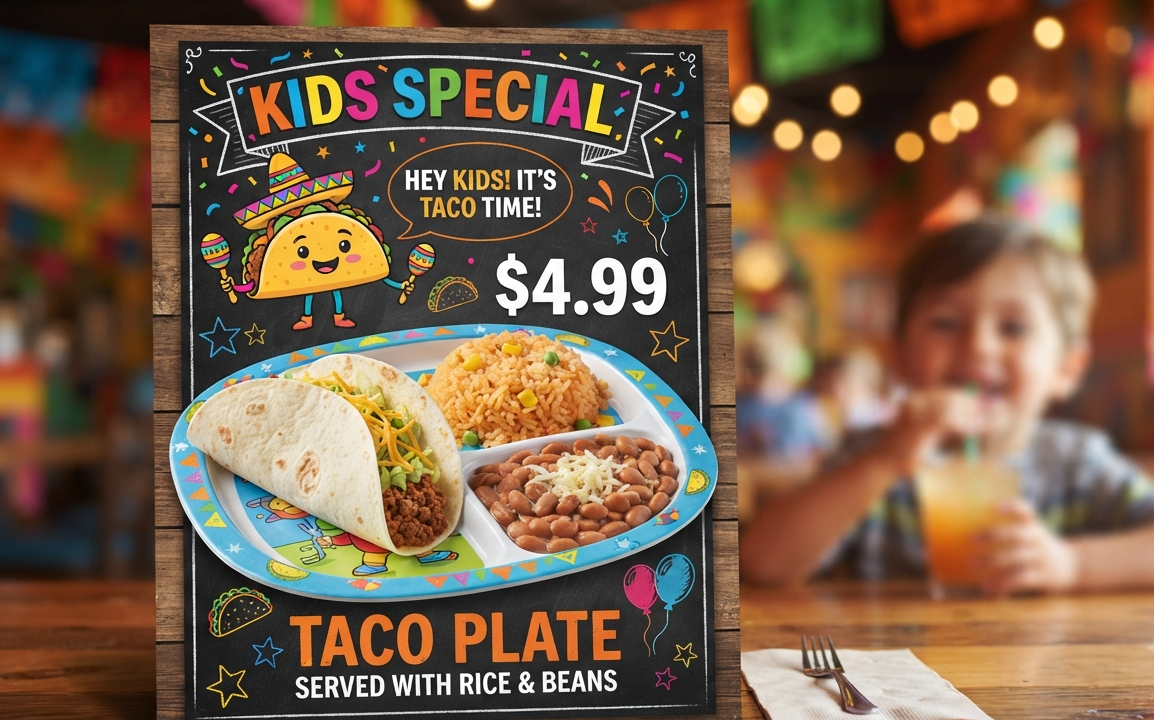 Kids Taco plate-$4.99 with Rice & Beans